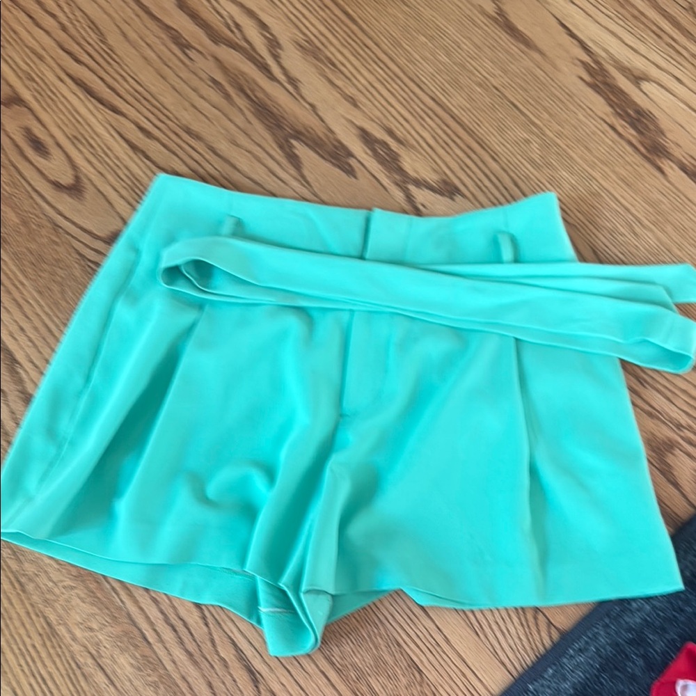 Alice + Olivia Green Shorts with fabric belt